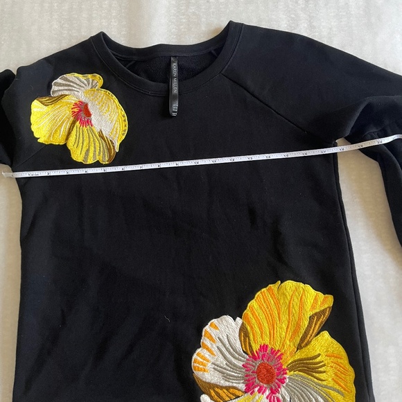 KAREN MILLEN Floral Embroidered Black Casual Cotton Balloo Sleeve Sweatshirt Top - Picture 15 of 16